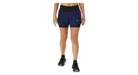 Asics road print 2-in-1 shorts 3.5in blau schwarz damen