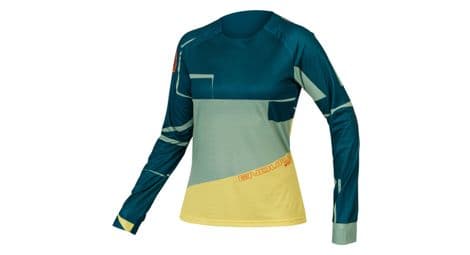 Maillot imprimé manches longues endura mt500 ltd femme deep teal bleu / vert / jaune