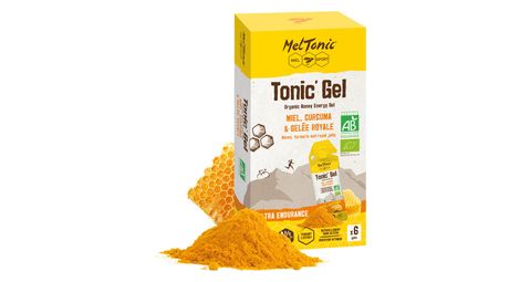 Lot de 6 gels énergétiques meltonic tonic' gel bio ultra endurance miel / curcuma / gelée royale 6x20g