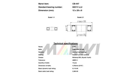 Roulement max 6001v llu 12x28x8 cb447 cb 447