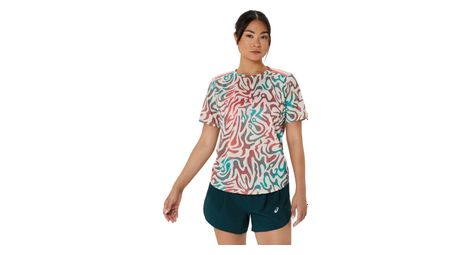 Maglia a maniche corte asics road print beige da donna
