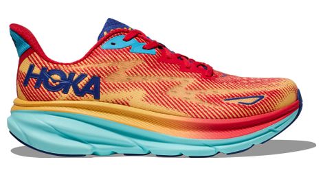 Hoka one one clifton 9 running shoes large 2e red orange blue uomo