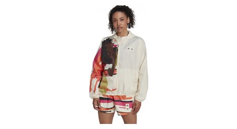 Chaqueta cortavientos adidas run fast print beige para mujer