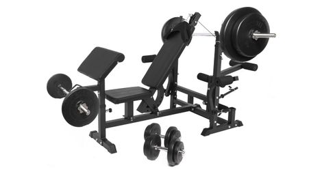 Banc de musculation universel noir gs005 avec supports et set d'haltères 97,5 kg