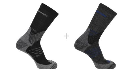 Chaussettes 2 paires salomon x ultra access crew gris noir unisex
