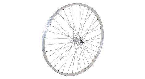 Roue 650a avant jante alu simple paroi argent frein patin moyeu alu ecrous .