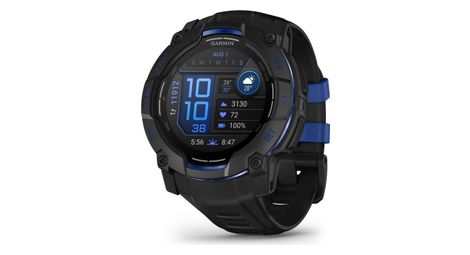 Montre gps garmin instinct 3 amoled - 50 mm noir avec bracelet en silicone noir bleu électrique édition limitée supernova