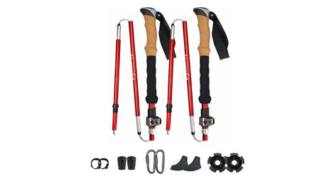 Bâtons de marche nordique en Aluminium, pliables SHOCKPROOF rouge - VOXOR