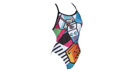 Costume da bagno donna arena crazy milkshake x criss cross back nero-turchese