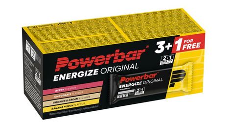 powerbar energize original energy bars 3 1 pack chocolate cookies banana berry 4x55g