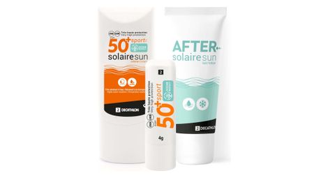 Kit solaire decathlon creme solaire spf 50 stick a levres spf 50 gel apres soleil