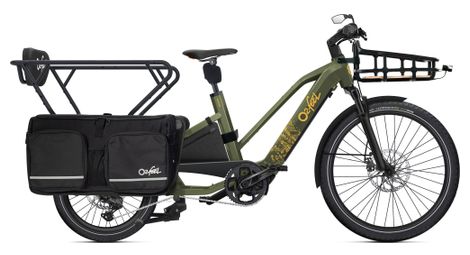 Vélo Cargo Longtail Électrique O2feel Equo 5.2 Adventure Shimano Cues 9V 835 Wh 26/20'' Vert Jungle Pack Family