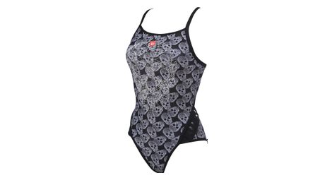 Maillot de bain une-pièce femme arena crazy pop skulls superfly back one piece gris