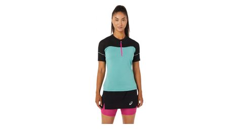 Maillot 1/2 zip asics fujitrail vert noir femme