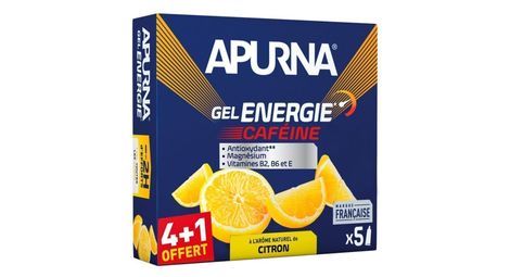 Apurna citroen cafeïne energie gel voor moeilijke passages 5x35g