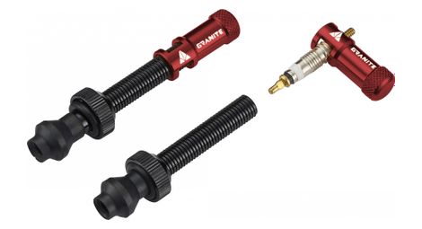 Paire de valves tubeless granite design juicy nipple 60 mm avec bouchons démonte-obus rouge