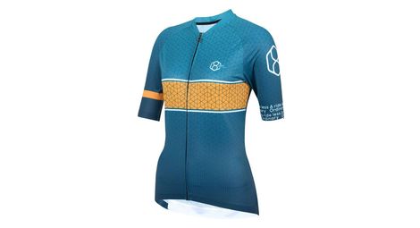 Maillot cyclisme femme manches courtes vert pétrole/jaune 8andcounting