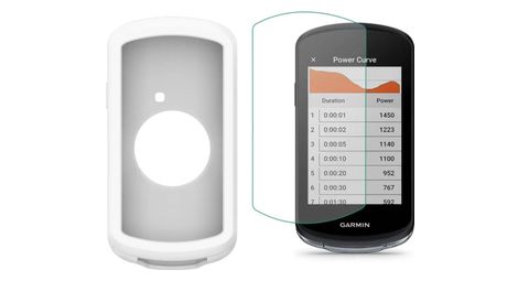 Schutzpack Garmin Edge 1040 / 1030 – Weiße Silikonhülle + Schutzfolie aus gehärtetem Glas