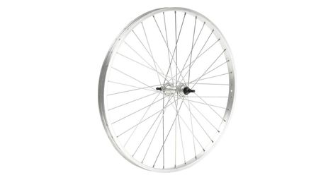 ROUE 650A ARRIERE JANTE ALU SIMPLE PAROI ARGENT FREIN PATIN MOYEU ALU ECROUS ROUE LIBRE 1V.