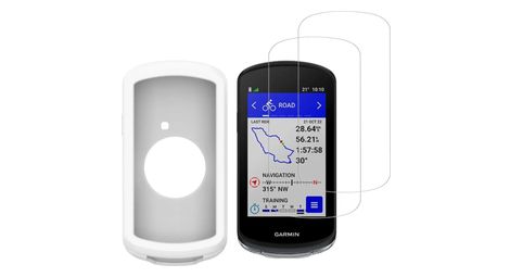 Schutzpaket Garmin Edge 1040 / 1030 – Weiße Silikonhülle + 2 Panzerglas-Schutzfolien