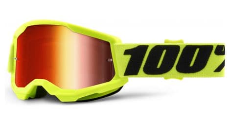 100% strata 2 kids goggle | fluorescent yellow | red mirror lenses