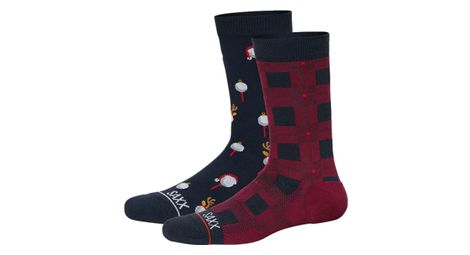 Pack de 2 paires de chaussettes saxx crew christmas bleu rouge
