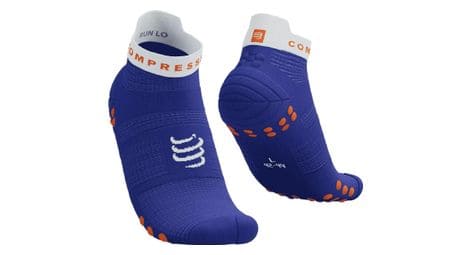 Chaussettes compressport pro racing socks v4.0 run low bleu / blanc