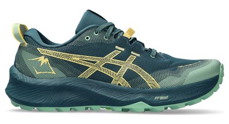 Chaussures de trail running asics gel trabuco 12 bleu vert jaune