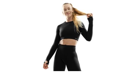 T-shirt crop top sport manches longues sans couture femme fitness tempo noir