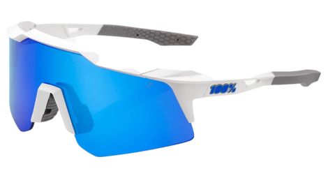 Lunettes 100% Speedcraft XS - Blanc Mat - Verres Miroir Multicouche Bleu