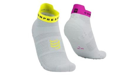 Compressport pro racing socks v4.0 run low white/yellow/pink