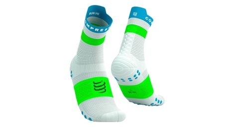 Calcetines Compressport Pro Racing V4.0 Run High Blanco/Azul/Verde
