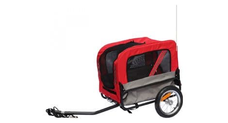 Remorque velo utilitaire maxi 40kg colori rouge avec roues 12  fixation axe de roue arriere - pour transport chien-bagage - 2 ouvertures (avant+arrière) + bras supplementaire