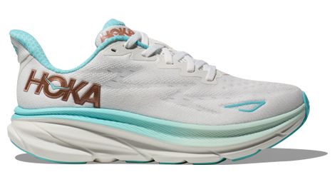 Zapatillas de running hoka clifton 9 blanco / azul / oro, mujer