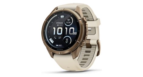 Montre GPS Garmin Fénix 9 Pro AMOLED/InReach - 43 mm Sapphire Titanium Gold avec Bracelet Beige/Gris
