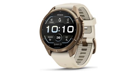 Montre GPS Garmin Fénix 9 Pro AMOLED - 43 mm Sapphire Titane Gold avec Bracelet en Silicone Beige/Gris