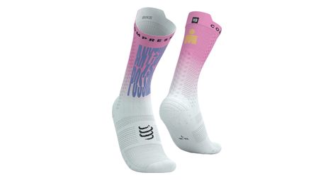 Chaussettes compressport pro racing v4.0 bike ironman 2025 anything is possible blanc/rose
