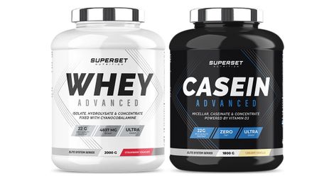 Programme gain de muscle jour et nuit - 100% casein advanced vanille crémeuse - 100% whey proteine advanced 2kg fraise yogourt