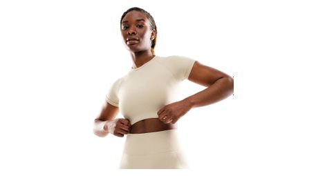 T-shirt crop top sport manches courtes sans couture femme fitness steam beige