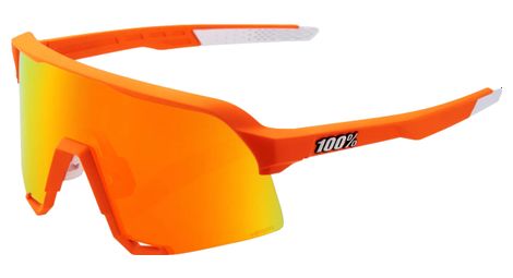 100% hypercraft xs goggles - soft tact neon orange - hiper red multilayer mirror lenses