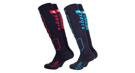 Chaussettes de ski fjork merino pro team ski 90 – laine mérinos thermorégulante et respirante – confort et maintien rouge et bleu