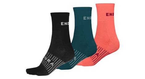 Endura women's coolmax race 3-p sock ii black / orange / green