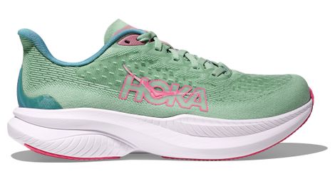 hoka mach 6 running shoes green pink woman