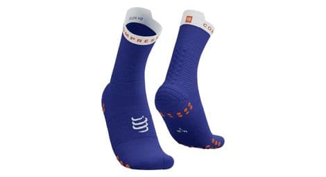 Chaussettes compressport pro racing socks v4.0 run high bleu / blanc