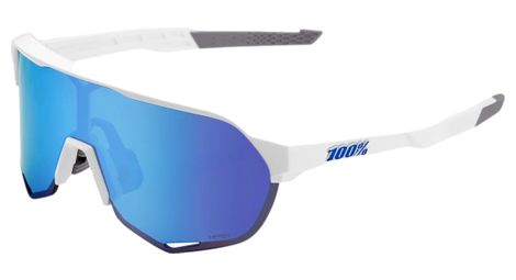 100% brille - s2 - mattweiß - hiper verspiegelte gläser blau