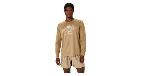 Camiseta de manga larga para hombre asics fujitrail logo beige/marrón