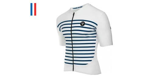 Produit reconditionné - maillot manches courtes lebram ventoux blanc bleu coupe ajustée