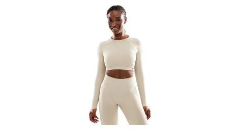 T-shirt crop top sport manches longues sans couture femme fitness victory beige