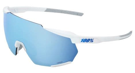 100% racetrap 3.0 goggles - matte white - hiper blue multilayer mirror lenses
