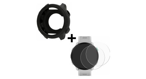Pack Protección Sportenzia Garmin Forerunner 55 Carcasa Silicona 2 Protectores Hidrogel Negro